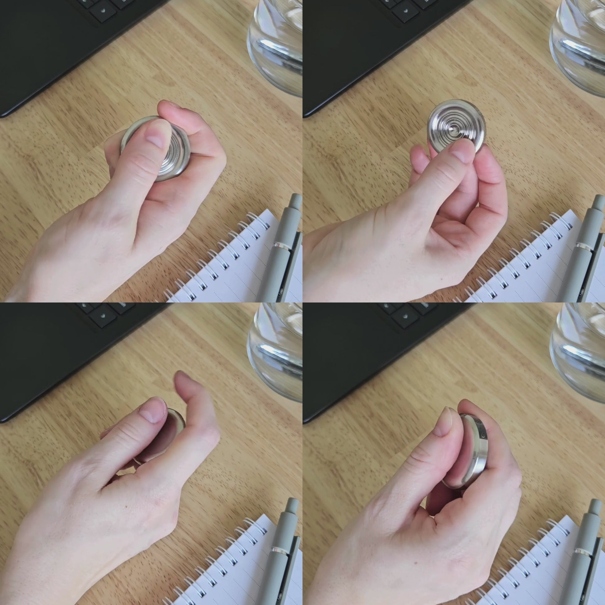 A video showing the fidget coin being used in four different ways.